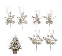 Juego de 6 púas navideñas brillantes con hojas, bayas y elementos redondos para decoración festiva del hogar y proyectos navideños