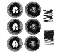 Juego de 6 redecillas para moño, fijación del cabello, accesorios para el cabello de encaje elástico negro, reutilizables, para ballet, baile, patinaje, banda elástica, redes para el cabello para