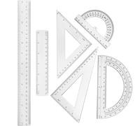 Juego de 6 reglas matemáticas de plástico transparente, reglas rectas de 12 y 6 pulgadas, transportador, triángulos, herramientas de medición geométricas transparentes para la escuela, la oficina y el