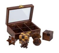 Juego de 6 rompecabezas en caja de madera marrón 17.5x12x6h cm