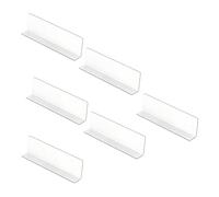 Juego de 6 separadores de estantes acrílicos ligeros en forma de L con diseños para la organización de cocinas, baños y áreas de trabajo. Utiliza un planificador de presentación