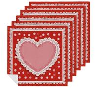 Juego de 6 servilletas cuadradas de tela con diseño de corazón rosa sobre rojo con lunares, cuadradas, reutilizables, lavables, de poliéster, para cenas y fiestas