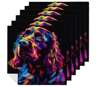 Juego de 6 servilletas cuadradas de tela de poliéster lavables, reutilizables, lavables, con diseño de perro en arco iris, color rosa, amarillo y azul