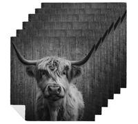 Juego de 6 servilletas cuadradas de tela de vaca de las Tierras Altas con sombrero de Navidad, reutilizables, lavables, de poliéster, para cenas y fiestas