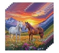 Juego de 6 servilletas de tela con diseño de montañas de caballos, 50 x 50 cm, servilletas reutilizables suaves y cómodas para fiestas y bodas