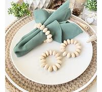 Juego de 6 servilleteros con cuentas de madera, servilleteros de madera rústica para decoración de mesa, servilletero de LEBEJUA hecho a mano con cuentas de madera y cordel de yute, soporte de granja
