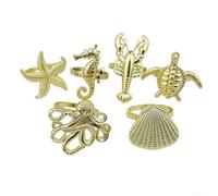 Juego de 6 servilleteros temáticos de metal, abrazaderas decorativas de mesa, diseño de estrella de mar, concha de langosta, tortuga, caballito de mar, pulpo, adecuado para cenas, banquetes, reuniones
