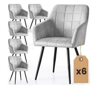Juego de 6 sillas acolchadas con costuras cuadradas luxano gris patas negras