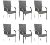 Juego de 6 sillas apilables para exterior de mimbre de resina gris
