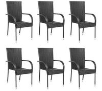 Juego de 6 sillas apilables para exterior de resina de mimbre negra