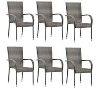 Juego de 6 sillas de comedor apilables de resina de mimbre gris para jardín, terraza, patio trasero
