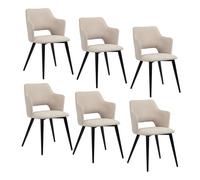 Juego de 6 sillas de comedor con brazos y asiento tapizado de tela y patas de metal para cocina, sala de estar, dormitorio, oficina, color beige