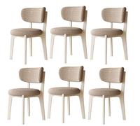 Juego de 6 sillas de comedor con marco caqui y blanco, estructura de madera maciza, tapicería de algodón y lino, elegantes y cómodas para uso en sala de estar y comedor