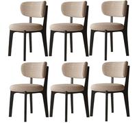 Juego de 6 sillas de comedor con marco de madera maciza, tapizadas de algodón y lino, diseño moderno de color caqui y negro, perfectas para sala de estar y comedor