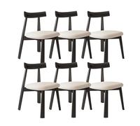 Juego de 6 sillas de comedor de madera maciza con cojines de cuero, elegantes en blanco y negro, ideales para cocina, sala de estar y comedor