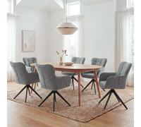 Juego de 6 sillas de comedor HWC-Q35, reposabrazos giratorio, tela chenilla (680 g/m²), metal, color gris