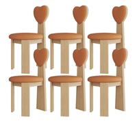 Juego de 6 sillas de comedor modernas de madera maciza de mediados de siglo con cojines de cuero y respaldos de amor para cocina, comedor, sala de estar, dormitorio, estudio, elegante tapicería