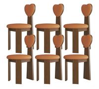 Juego de 6 sillas de comedor modernas de madera maciza de mediados de siglo con cojines de cuero y respaldos de amor, elegante diseño de nogal y naranja para cocina, comedor, sala de estar, dormitorio