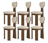 Juego de 6 sillas de comedor modernas de madera maciza de mediados de siglo con cojines de cuero y respaldos de amor, elegante nogal y caqui claro para cocina, comedor, sala de estar, sala de estudio