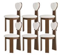 Juego de 6 sillas de comedor modernas de madera maciza de mediados de siglo con cojines de cuero y respaldos de amor para cocina, comedor, dormitorio, sala de estar, sala de estudio (nogal y blanco)