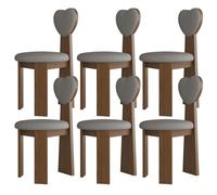 Juego de 6 sillas de comedor modernas de madera maciza de mediados de siglo con cojines de cuero y respaldos de amor, elegante nogal y gris oscuro para cocina, comedor, sala de estar, sala de estudio