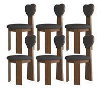 Juego de 6 sillas de comedor modernas de madera maciza de mediados de siglo con cojines de cuero y respaldos de amor para cocina, comedor, sala de estar, dormitorio, estudio, nogal y negro