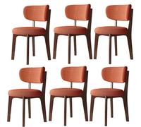 Juego de 6 sillas de comedor tapizadas con marco de madera maciza, tela de algodón y lino, diseño moderno de color naranja y nogal para decoración de sala de estar y comedor