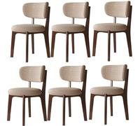 Juego de 6 sillas de comedor, tapizadas de algodón y lino, marco de madera maciza en color caqui y nogal, muebles modernos de salón, cómodos asientos de comedor