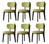 Juego de 6 sillas de comedor tapizadas, marco de madera maciza, mezcla de algodón y lino, elegante color verde hierba con marco negro, perfectas para sala de estar y comedor.