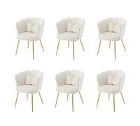Juego de 6 sillas de salón de terciopelo modernas, sillas de baño, sillas acolchadas con respaldo de pétalos, patas de metal doradas y cojines de mariposa para dormitorio, comedor