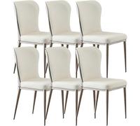 Juego de 6 sillas laterales de cuero de microfibra para cocina, comedor, asiento ergonómico, patas de metal de acero al carbono resistentes (diosa blanca)