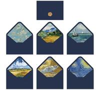 Juego de 6 sobres con textura de lino con diseño artístico de pintura al óleo - Papel de carta - Lacre - Papelería sencilla con diseño de carta de amor (azul)