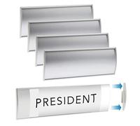 Juego de 6 - Soporte de pared de aluminio plateado resistente y elegante para placa de nombre, soporte curvado para letrero de puerta de oficina con cinta adhesiva, 8 x 3 pulgadas, película de