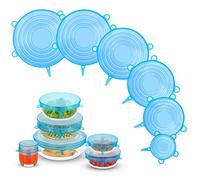 Juego de 6 tapas extensibles de silicona, sin residuos, reutilizables para restos de comida, frutas, macetas, tarros (azul)