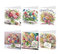 Juego de 6 tarjetas de cumpleaños para pintura de diamantes, para manualidades, tarjetas de felicitación, flores, pasteles, pintura de diamantes, tarjetas de cumpleaños con sobre en blanco, pintura de