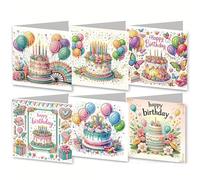 Juego de 6 tarjetas de cumpleaños para pintura de diamantes, para manualidades, tarjetas de felicitación, flores, tartas, pintura de diamantes, tarjetas de cumpleaños con sobre en blanco, pintura de