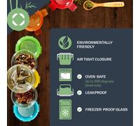 Bambuswald© 6 tarros de 120ml con cierre de clic | Botes sellables y herméticos, tarros para microondas y congelador | Fiambreras de cristal