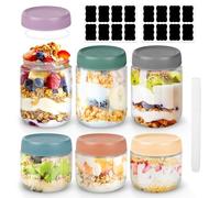 Juego de 6 Tarros de Cristal Herméticos, 3 botes 300ml + 3 botes 475ml, Botes Cristal con Tapa para Overnight Oats, Yogur, Ensaladas, Mermeladas y Almacenamiento,Frascos de Vidrio con Tapa de Roscas