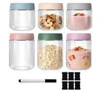 Juego de 6 Tarros de Cristal Para Avena, Tarros de Cristal con Tapa Hermética, Botes de Vidrio Reutilizables, Para Frigorífico, Despensa, Ideale Para Overnight Oats, Yogur, Jugo, 300 ml y 500 ml