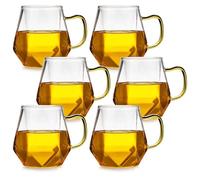 Juego De 6 Taza De Café De Cristal: Vasos De Café De Vidrio De Borosilicato, Resistentes Al Calor, Con Asa Y Diseño De Diamante, Vasos De Vidrio Transparente Apta Para Lavavajillas