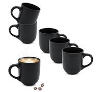 Juego de 6 tazas de café de gres, 300 ml, color negro mate, con asa, 10 x 8,3 cm, cerámica fina, para café, té, cacao, matcha, taza de té, taza de té, taza de café