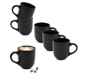 Juego de 6 tazas de café de gres, 300 ml, color negro mate, con asa, 10 x 8,3 cm, cerámica fina, para café, té, cacao, matcha, taza de té, taza de té, taza de café