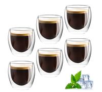 Juego de 6 tazas de café espresso de doble pared, 80 ml, cristal térmico, para capuchino, té, té helado, leche, café con leche, zumo, helado