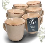 Juego de 6 Tazas de Café Estilo Rústico - Vajilla Completa de Steingut Premium, Apta para Lavavajillas - Set Moderno de Tazas para Té y Café - Pure Living en Color beige