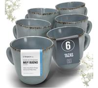 Juego de 6 Tazas de Café Estilo Rústico - Vajilla Completa de Steingut Premium, Apta para Lavavajillas - Set Moderno de Tazas para Té y Café - Pure Living en Color azul humo