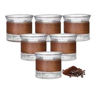 Juego de 6 tazas de espresso, 170 ml, cristal, incluye madera de nogal, vasos de capuchino, minitazas de espresso, tazas para té, espresso, tazas moca, juego de tazas para amantes del café
