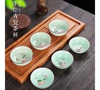 Juego de 6 tazas de té chino de porcelana Celadon Fish Tetera, tetera, juego de té de cerámica de porcelana china de Kung Fu