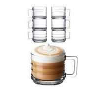 Juego de 6 Tazas de Vidrio Apilables para Café, Capuchino y Te - Vasos Totalmente Templados Con Asas para Bebidas Calientes (250 cc/8,5 oz)