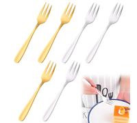 Juego de 6 tenedores, tenedor de frutas con tres dientes, tenedor de postre de acero inoxidable (tenedores de postre de acero inoxidable, incluye mini tenedor para fiestas, bodas, té de tarde, tienda