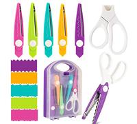 Juego de 6 tijeras de manualidades decorativas borde papel con caja almacenamiento, 5 tipos de tijeras de bordes en zig zag ideales para fotos, álbumes de recortes, oficina, escuela, manual de casa